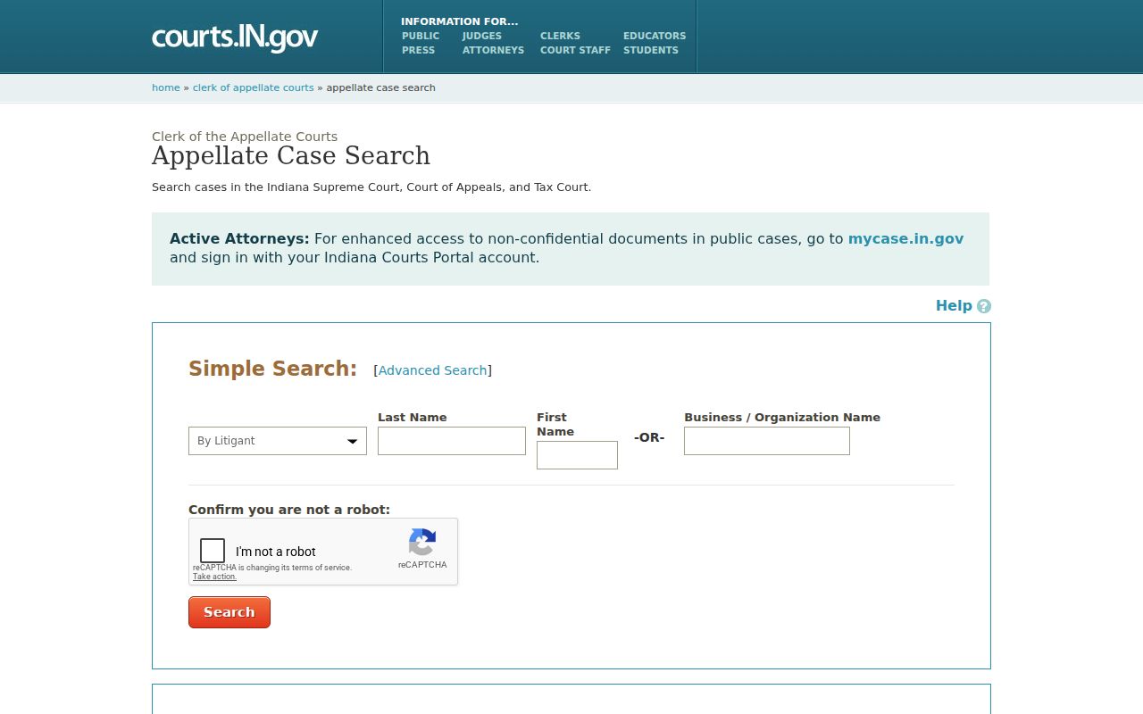 Indiana appellate search for an Elkhart County case lookup cross-check