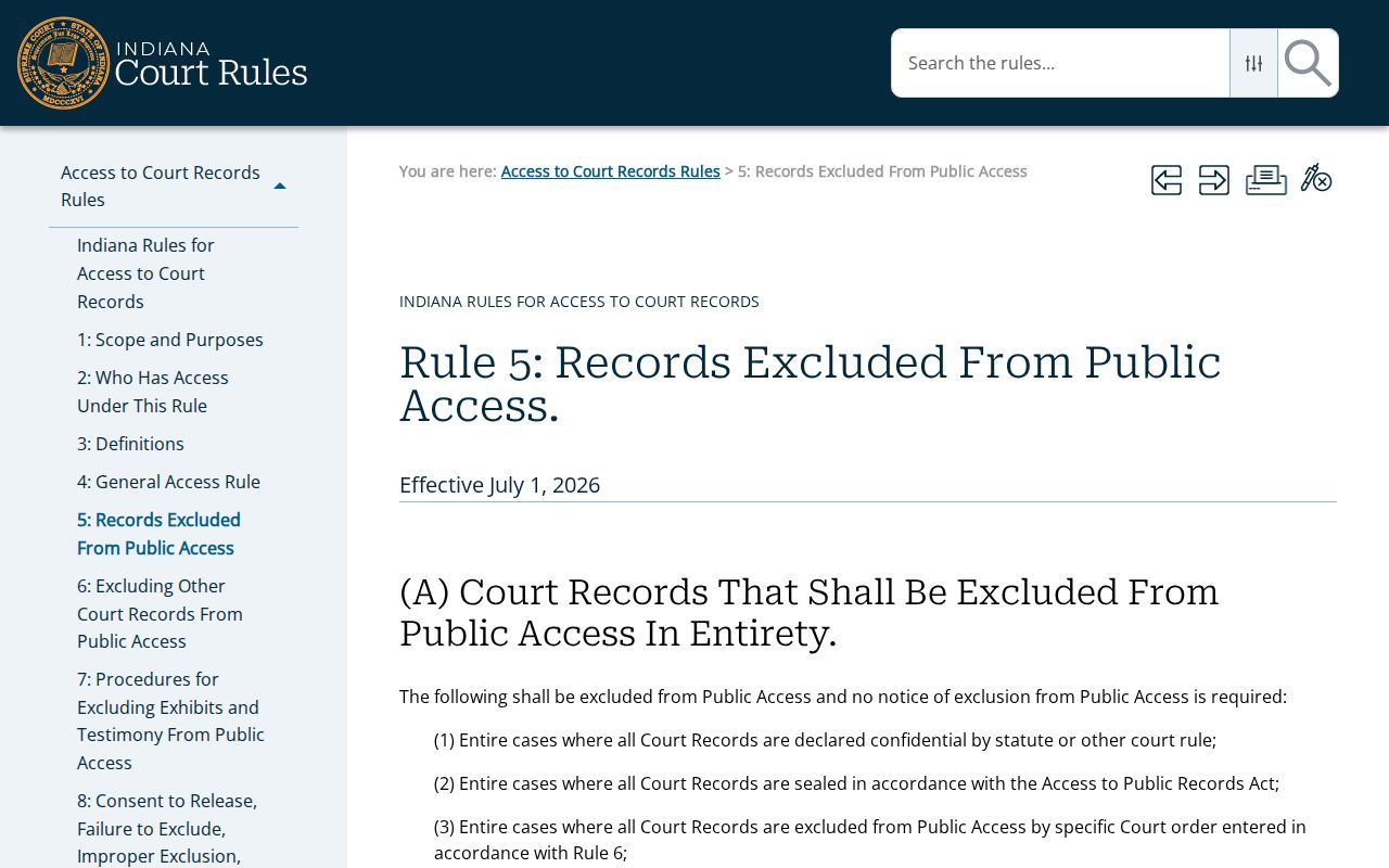 Elkhart County civil docket restricted court record categories