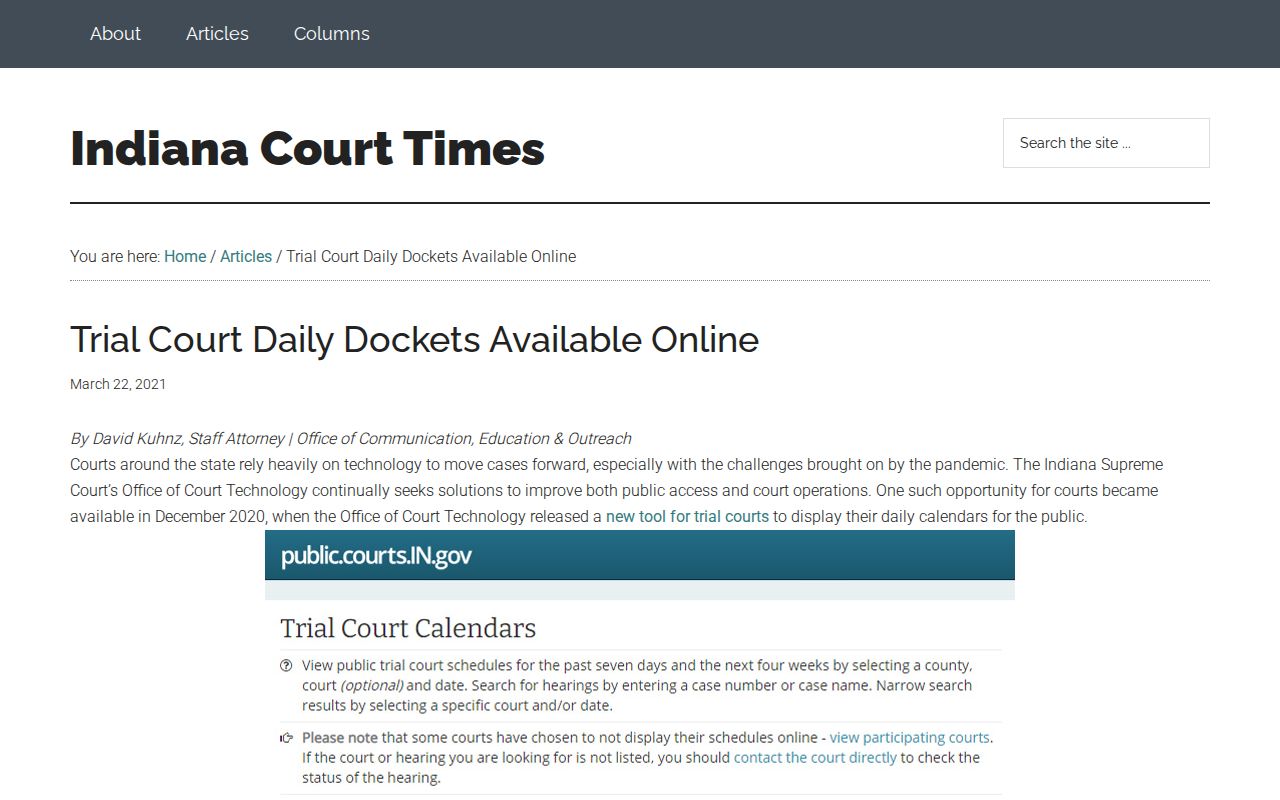 Elkhart County court calendar public availability guidance