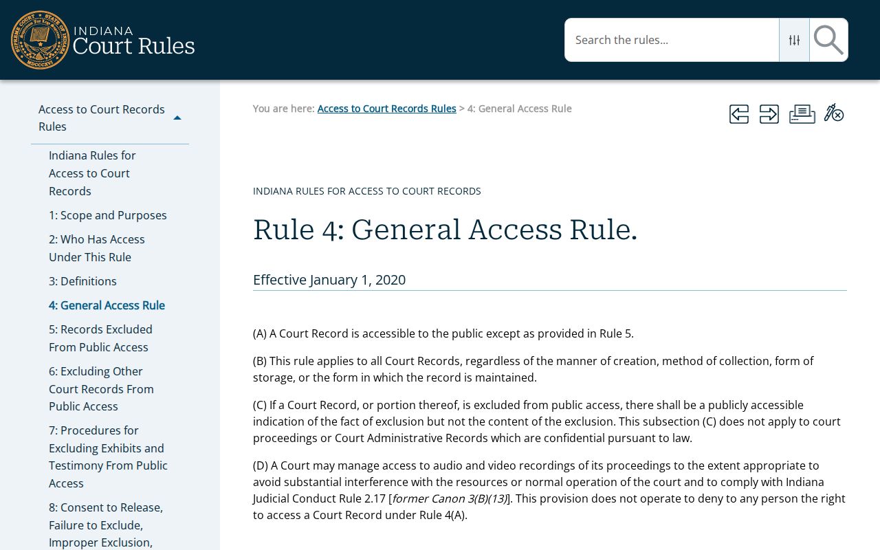 Indiana Rule 4 general court record access