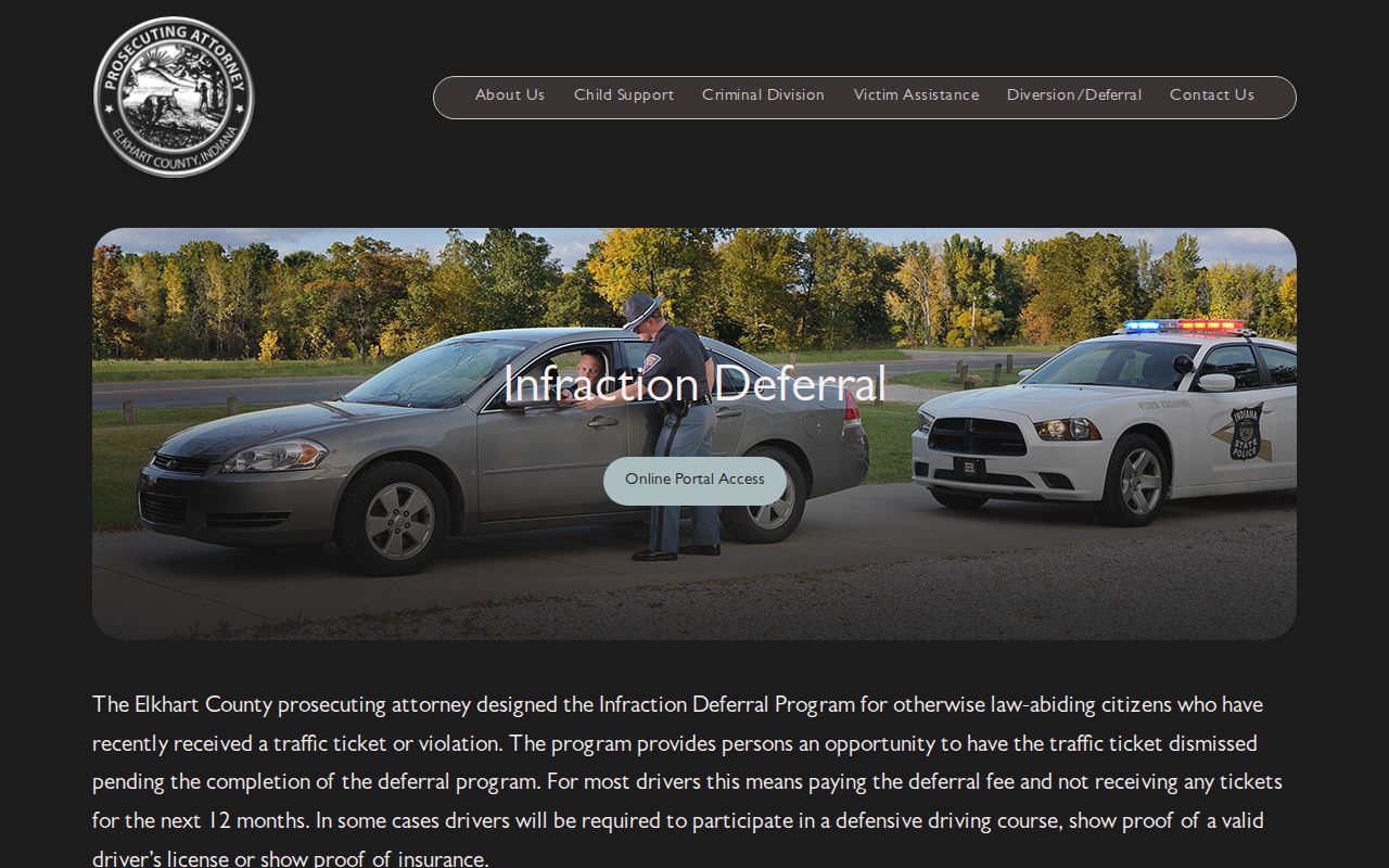 Elkhart County criminal docket infraction deferral overview