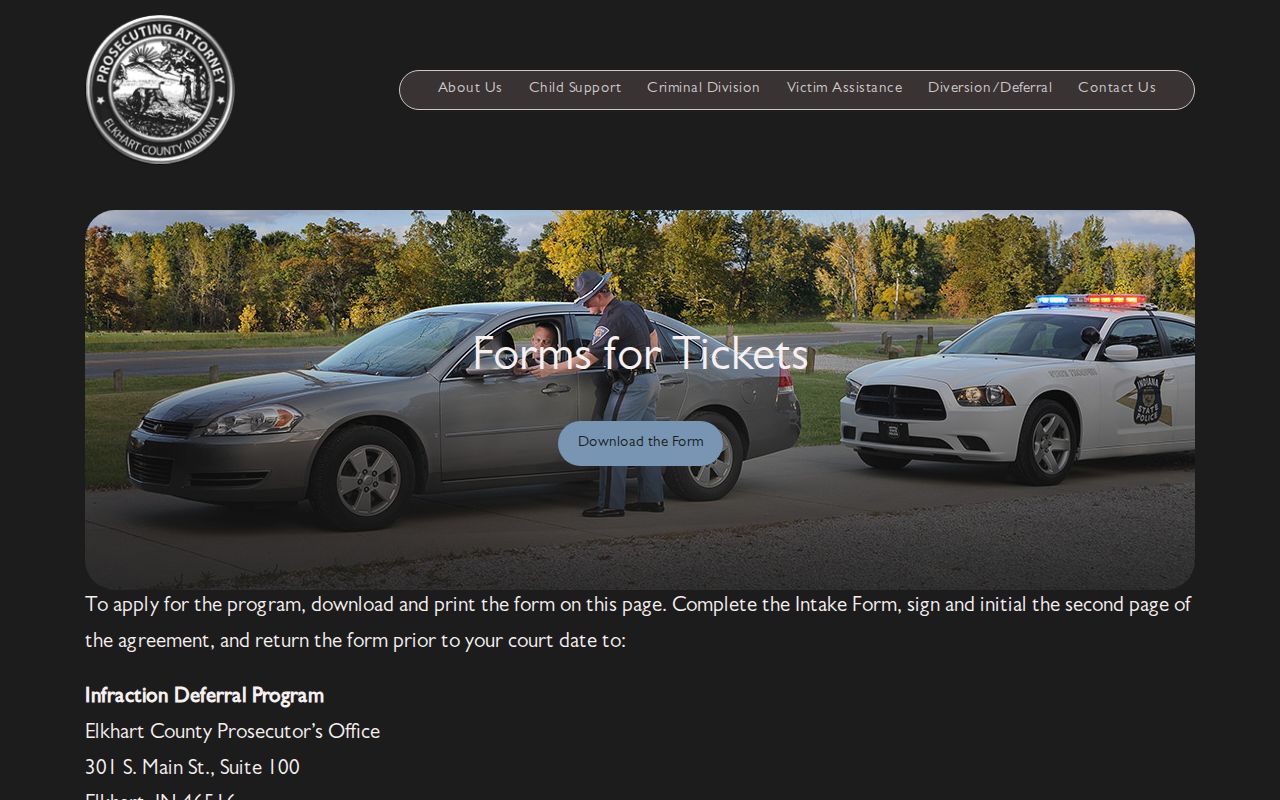 Elkhart County criminal docket ticket deferral forms