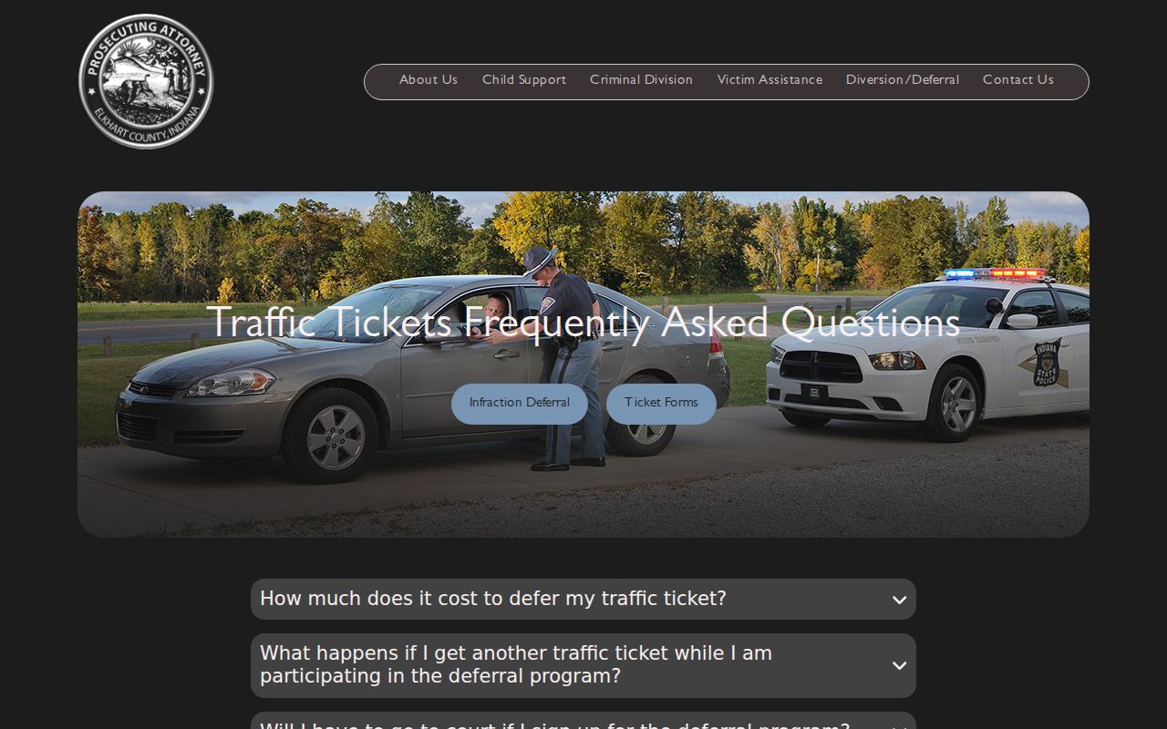Elkhart County criminal docket ticket deferral questions