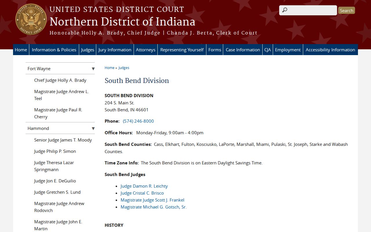 Federal South Bend Division source for an Elkhart County court docket search